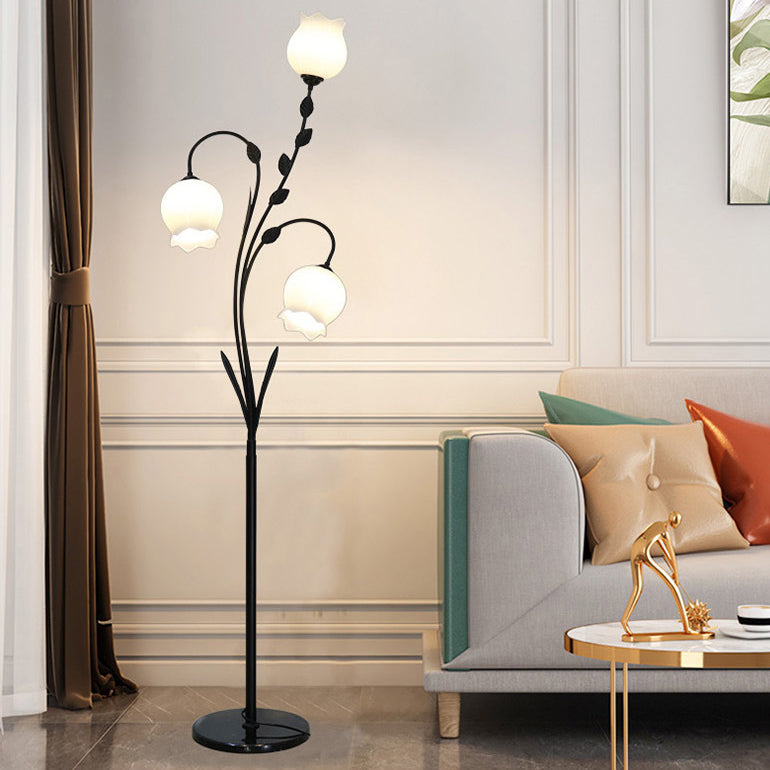Modern Minimalist Flower-Shaped 3-Light Floor Lamp - Iron & Glass for Living Room