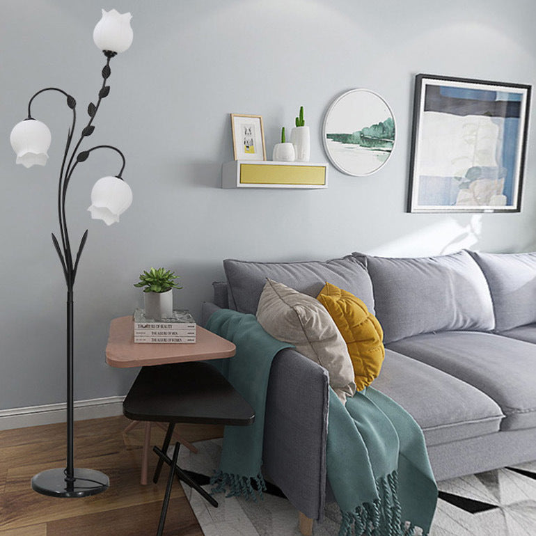 Modern Minimalist Flower-Shaped 3-Light Floor Lamp - Iron & Glass for Living Room