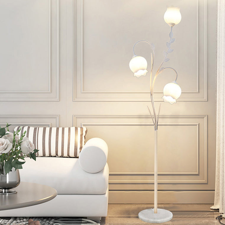 Modern Minimalist Flower-Shaped 3-Light Floor Lamp - Iron & Glass for Living Room