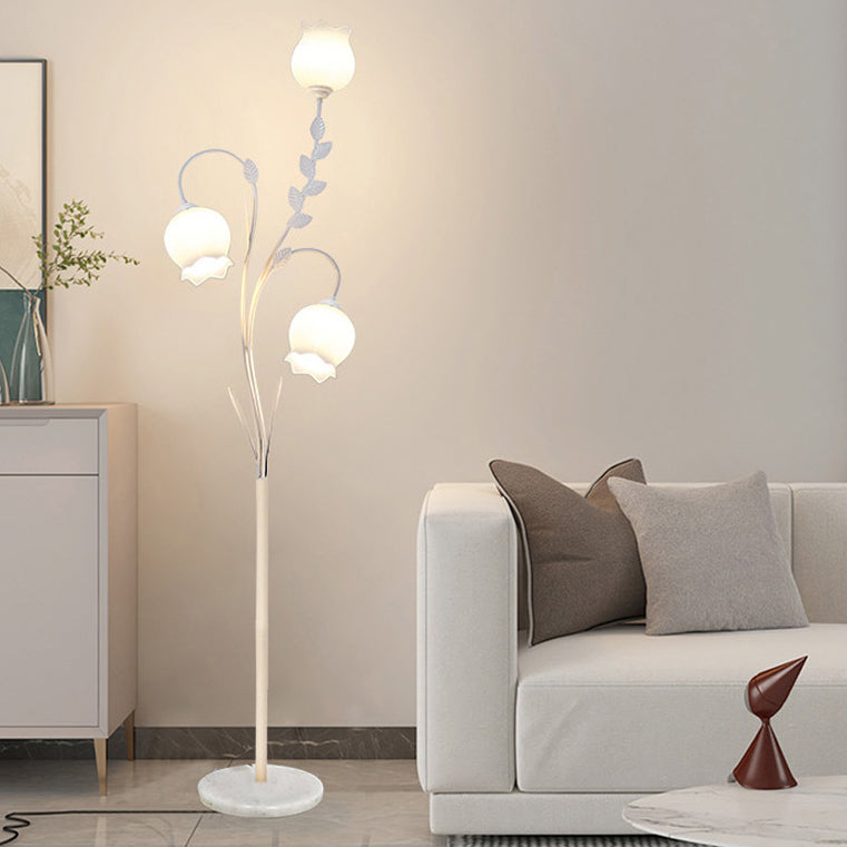 Modern Minimalist Flower-Shaped 3-Light Floor Lamp - Iron & Glass for Living Room