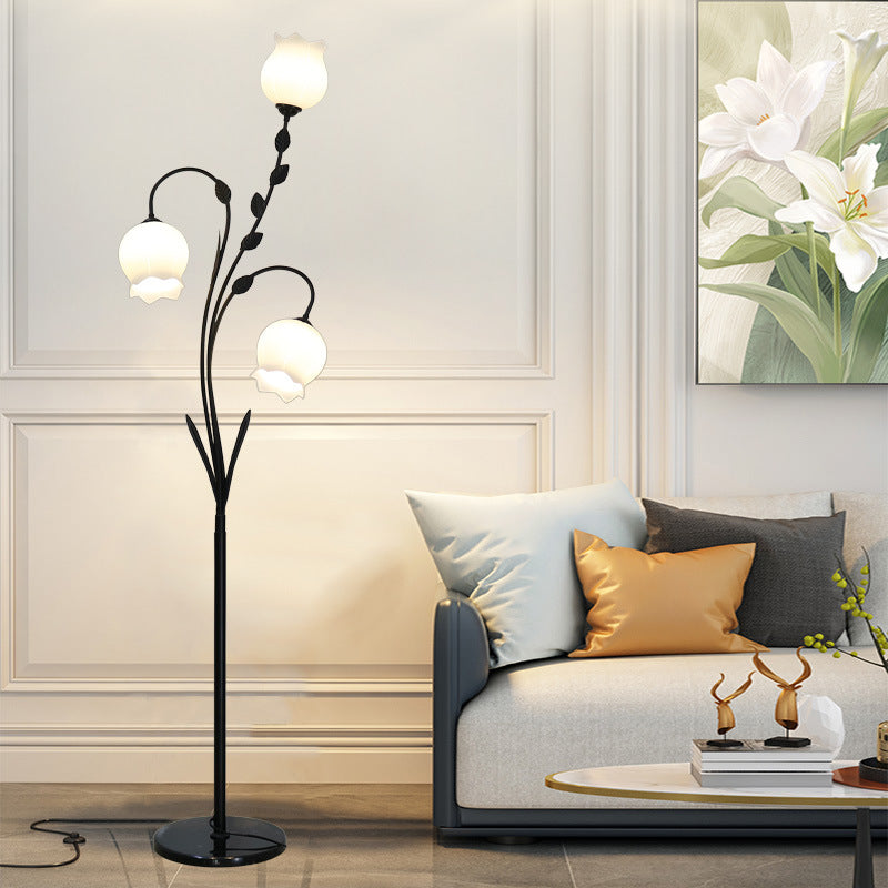 Modern Minimalist Flower-Shaped 3-Light Floor Lamp - Iron & Glass for Living Room