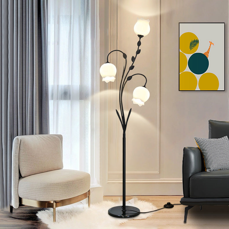Modern Minimalist Flower-Shaped 3-Light Floor Lamp - Iron & Glass for Living Room