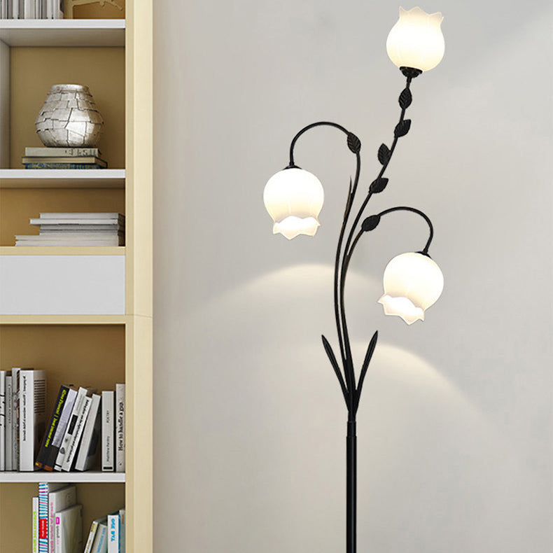 Modern Minimalist Flower-Shaped 3-Light Floor Lamp - Iron & Glass for Living Room