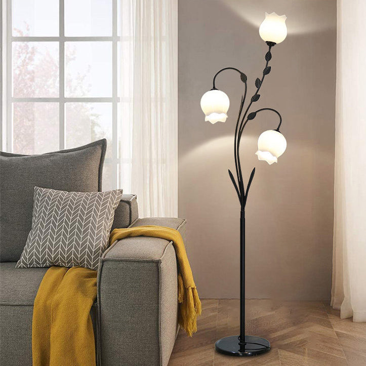 Modern Minimalist Flower-Shaped 3-Light Floor Lamp - Iron & Glass for Living Room