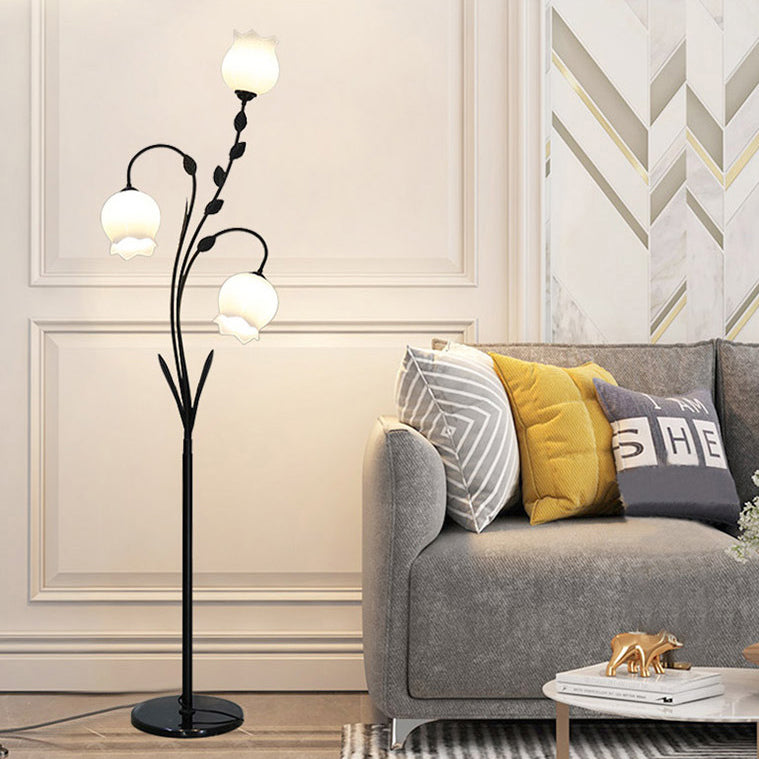 Modern Minimalist Flower-Shaped 3-Light Floor Lamp - Iron & Glass for Living Room