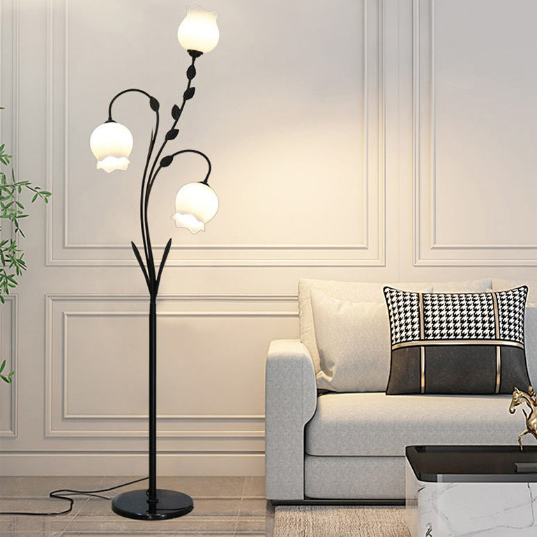 Modern Minimalist Flower-Shaped 3-Light Floor Lamp - Iron & Glass for Living Room