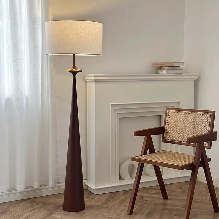 Traditional Japanese Iron Conical Floor Lamp - 1-Light Fabric Shade for Living Room Decor