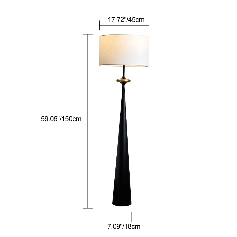 Traditional Japanese Iron Conical Floor Lamp - 1-Light Fabric Shade for Living Room Decor