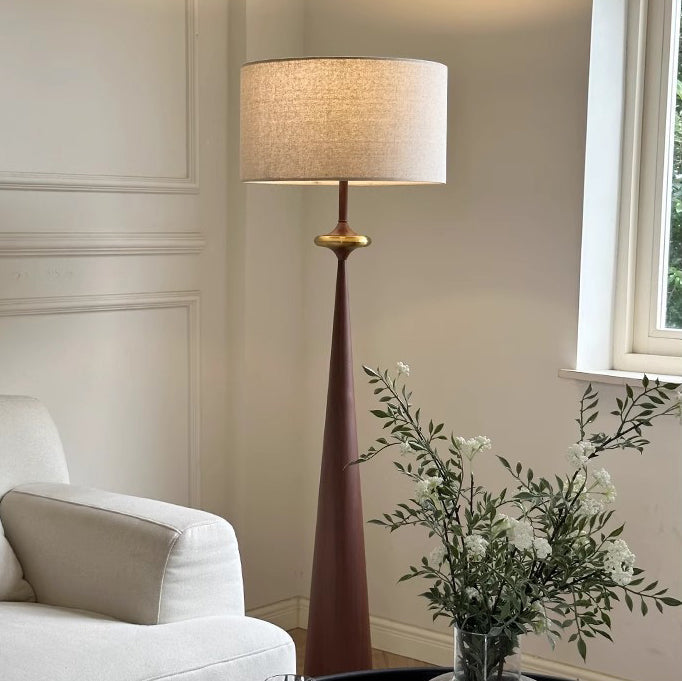 Traditional Japanese Iron Conical Floor Lamp - 1-Light Fabric Shade for Living Room Decor