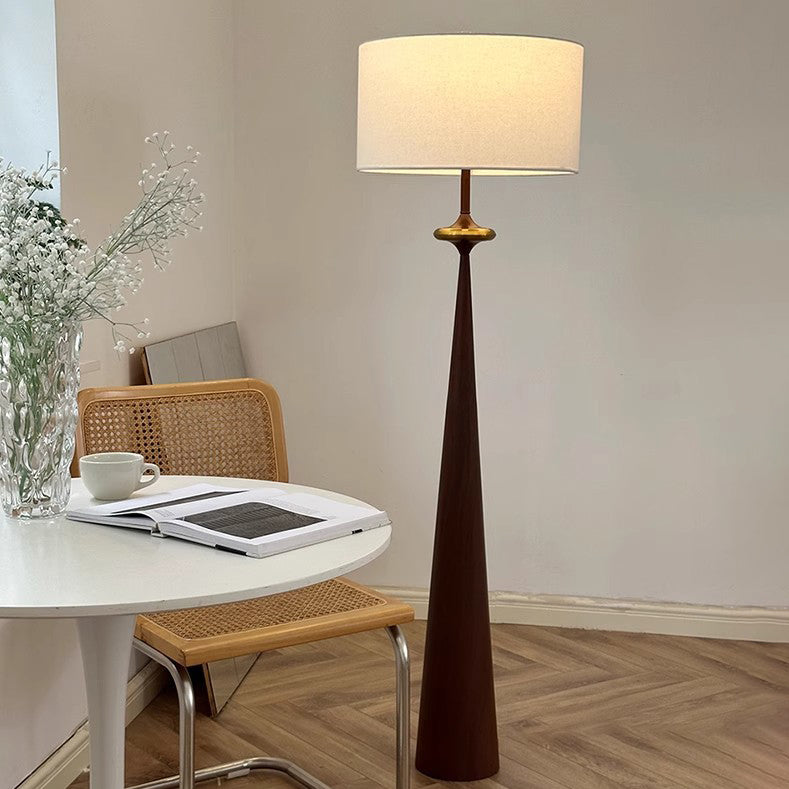 Traditional Japanese Iron Conical Floor Lamp - 1-Light Fabric Shade for Living Room Decor