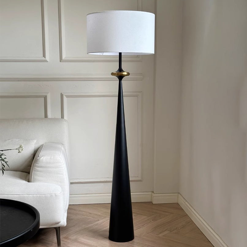 Traditional Japanese Iron Conical Floor Lamp - 1-Light Fabric Shade for Living Room Decor