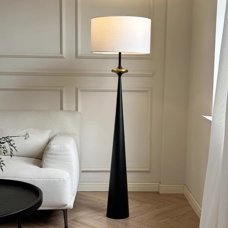 Traditional Japanese Iron Conical Floor Lamp - 1-Light Fabric Shade for Living Room Decor