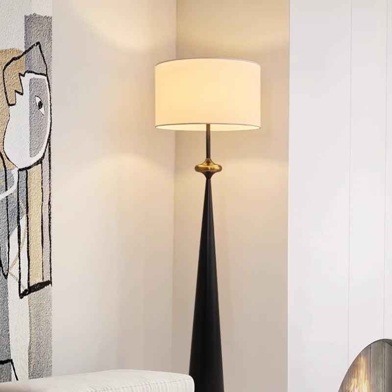 Traditional Japanese Iron Conical Floor Lamp - 1-Light Fabric Shade for Living Room Decor