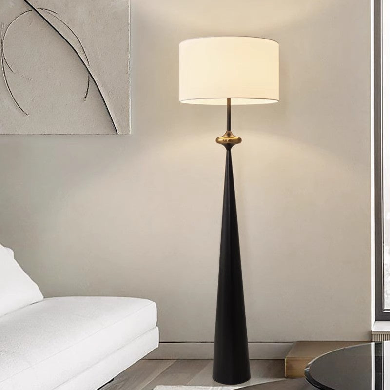 Traditional Japanese Iron Conical Floor Lamp - 1-Light Fabric Shade for Living Room Decor