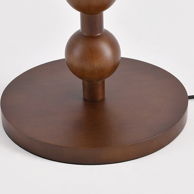 Traditional Chinese Spherical Cylindrical Wooden Floor Lamp for Living Room - 1-Light Design