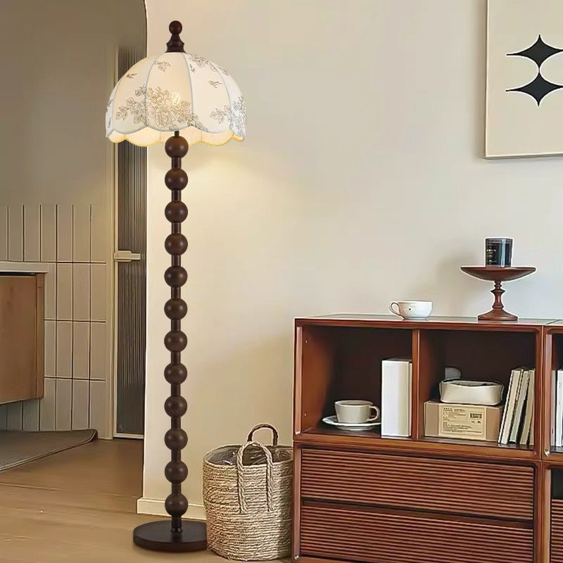 Traditional Chinese Spherical Cylindrical Wooden Floor Lamp for Living Room - 1-Light Design