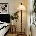 Traditional Chinese Spherical Cylindrical Wooden Floor Lamp for Living Room - 1-Light Design