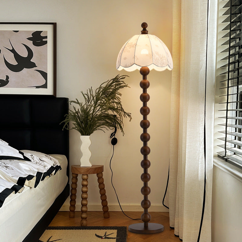 Traditional Chinese Spherical Cylindrical Wooden Floor Lamp for Living Room - 1-Light Design