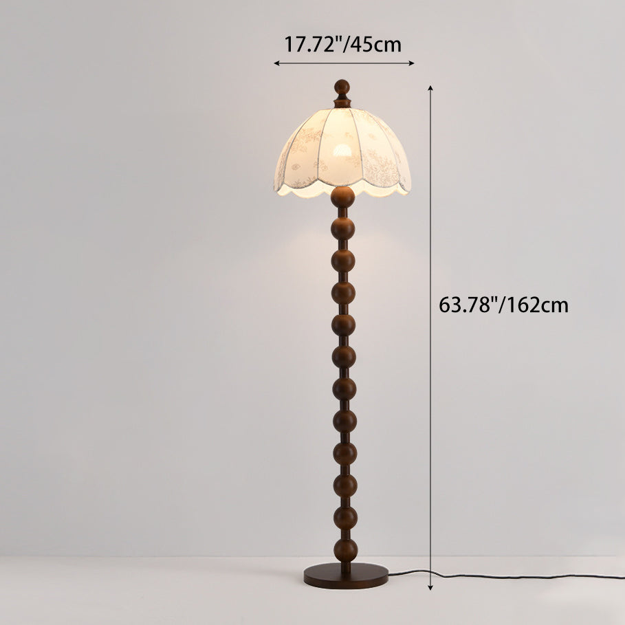 Traditional Chinese Spherical Cylindrical Wooden Floor Lamp for Living Room - 1-Light Design