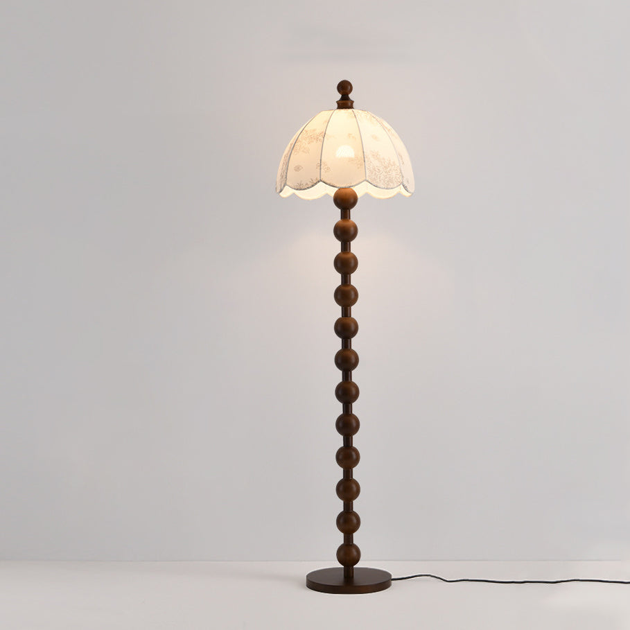 Traditional Chinese Spherical Cylindrical Wooden Floor Lamp for Living Room - 1-Light Design