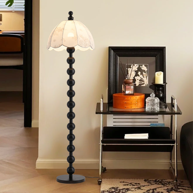 Traditional Chinese Spherical Cylindrical Wooden Floor Lamp for Living Room - 1-Light Design