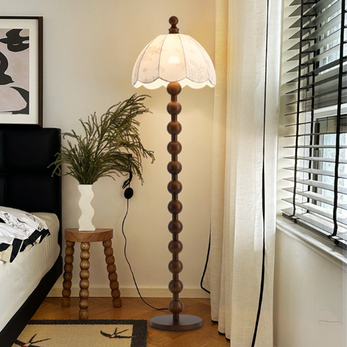 Traditional Chinese Spherical Cylindrical Wooden Floor Lamp for Living Room - 1-Light Design