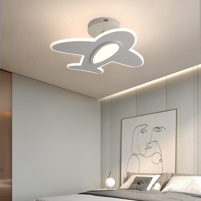 Contemporary Kids Aircraft-Shaped Round Ceiling Light, LED Semi-Flush Mount, Iron Aluminum Acrylic Wooden Design, Unique Bedroom Lighting Fixture, Airplane Theme Decor for Children's Rooms, Modern Energy-Efficient Light Source, Stylish and Fun Nursery Lig