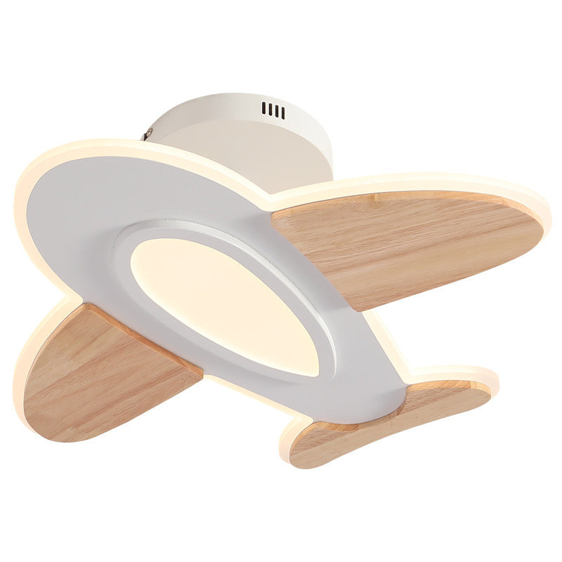 Contemporary Kids Aircraft-Shaped Round Ceiling Light, LED Semi-Flush Mount, Iron Aluminum Acrylic Wooden Design, Unique Bedroom Lighting Fixture, Airplane Theme Decor for Children's Rooms, Modern Energy-Efficient Light Source, Stylish and Fun Nursery Lig