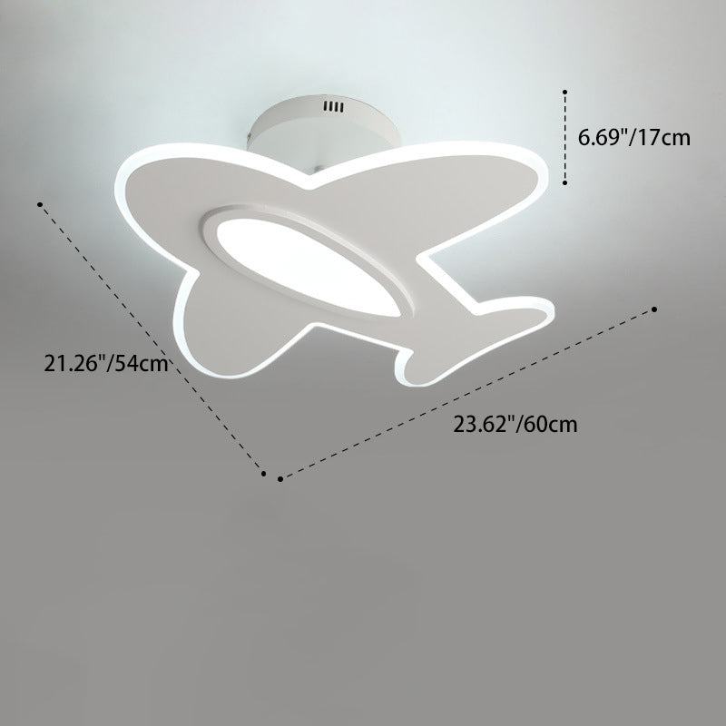 Contemporary Kids Aircraft-Shaped Round Ceiling Light, LED Semi-Flush Mount, Iron Aluminum Acrylic Wooden Design, Unique Bedroom Lighting Fixture, Airplane Theme Decor for Children's Rooms, Modern Energy-Efficient Light Source, Stylish and Fun Nursery Lig