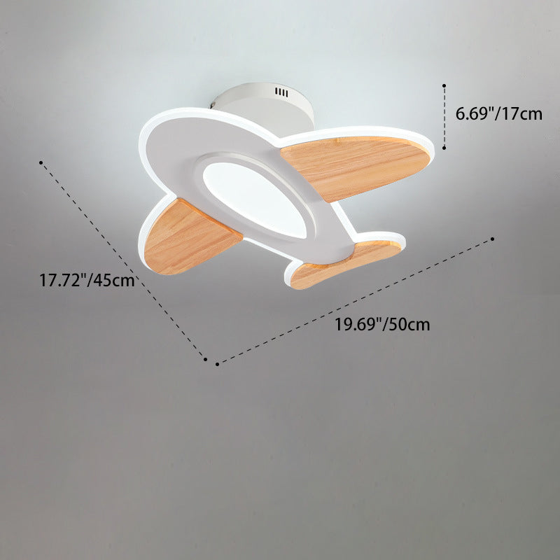 Contemporary Kids Aircraft-Shaped Round Ceiling Light, LED Semi-Flush Mount, Iron Aluminum Acrylic Wooden Design, Unique Bedroom Lighting Fixture, Airplane Theme Decor for Children's Rooms, Modern Energy-Efficient Light Source, Stylish and Fun Nursery Lig