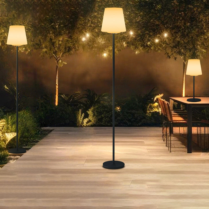 Modern Minimalist Waterproof LED Garden Floor Lamp - Round Cylindrical PE Iron Design