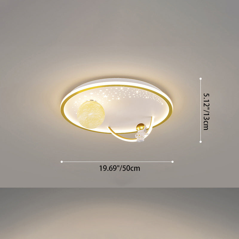 Contemporary Creative Kid Spherical Round Iron Glass Acrylic LED Flush Mount Ceiling Light Bedroom Lighting Fixture Modern Children's Room Illumination Stylish Unique Design Energy-Efficient Bright Ceiling Light for Kids Room Decor