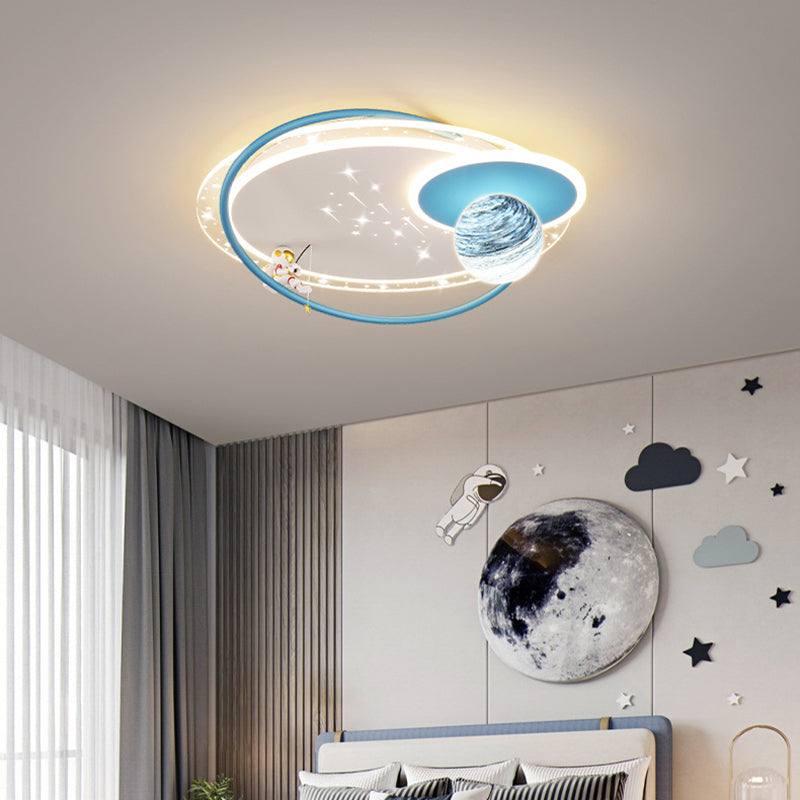 Contemporary Creative Kid Spherical Round Iron Glass Acrylic LED Flush Mount Ceiling Light Bedroom Lighting Fixture Modern Children's Room Illumination Stylish Unique Design Energy-Efficient Bright Ceiling Light for Kids Room Decor