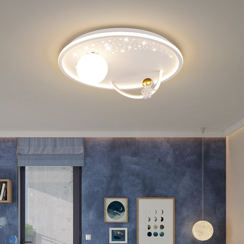 Contemporary Creative Kid Spherical Round Iron Glass Acrylic LED Flush Mount Ceiling Light Bedroom Lighting Fixture Modern Children's Room Illumination Stylish Unique Design Energy-Efficient Bright Ceiling Light for Kids Room Decor