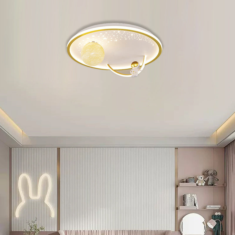 Contemporary Creative Kid Spherical Round Iron Glass Acrylic LED Flush Mount Ceiling Light Bedroom Lighting Fixture Modern Children's Room Illumination Stylish Unique Design Energy-Efficient Bright Ceiling Light for Kids Room Decor