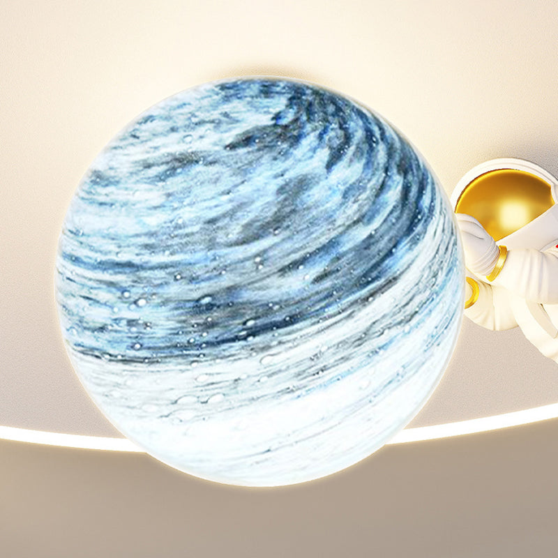 Contemporary Creative Kid Spherical Round Iron Glass Acrylic LED Flush Mount Ceiling Light Bedroom Lighting Fixture Modern Children's Room Illumination Stylish Unique Design Energy-Efficient Bright Ceiling Light for Kids Room Decor