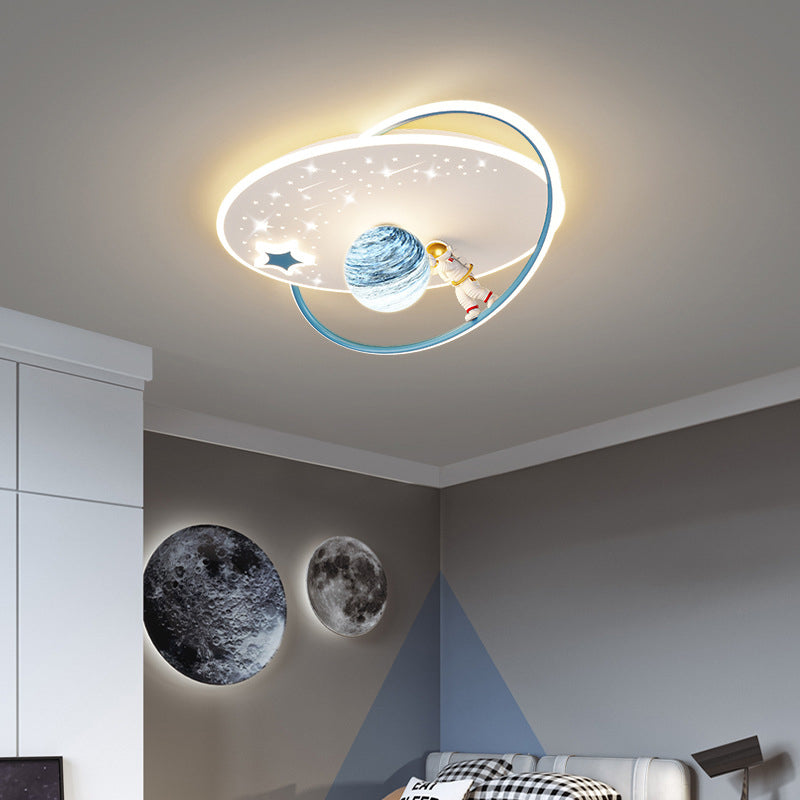 Contemporary Creative Kid Spherical Round Iron Glass Acrylic LED Flush Mount Ceiling Light Bedroom Lighting Fixture Modern Children's Room Illumination Stylish Unique Design Energy-Efficient Bright Ceiling Light for Kids Room Decor