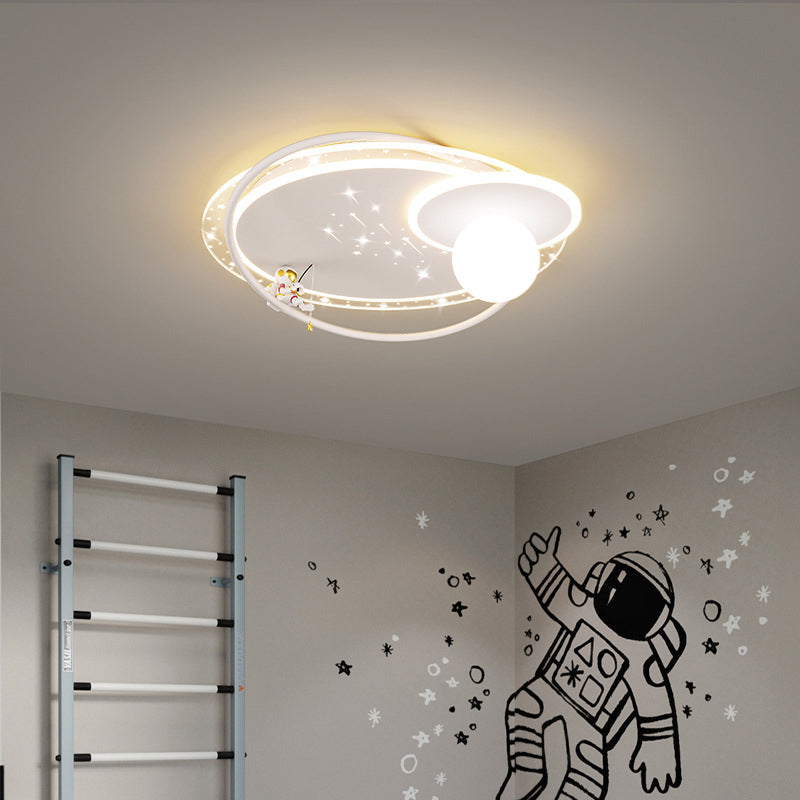 Contemporary Creative Kid Spherical Round Iron Glass Acrylic LED Flush Mount Ceiling Light Bedroom Lighting Fixture Modern Children's Room Illumination Stylish Unique Design Energy-Efficient Bright Ceiling Light for Kids Room Decor