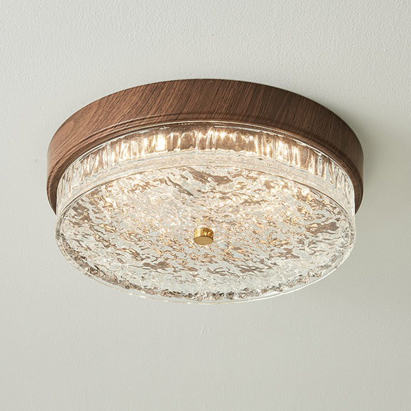Contemporary Nordic Round Wood Grain LED Flush Mount Light for Bedroom