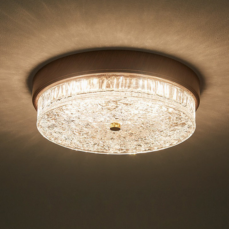 Contemporary Nordic Round Wood Grain LED Flush Mount Light for Bedroom