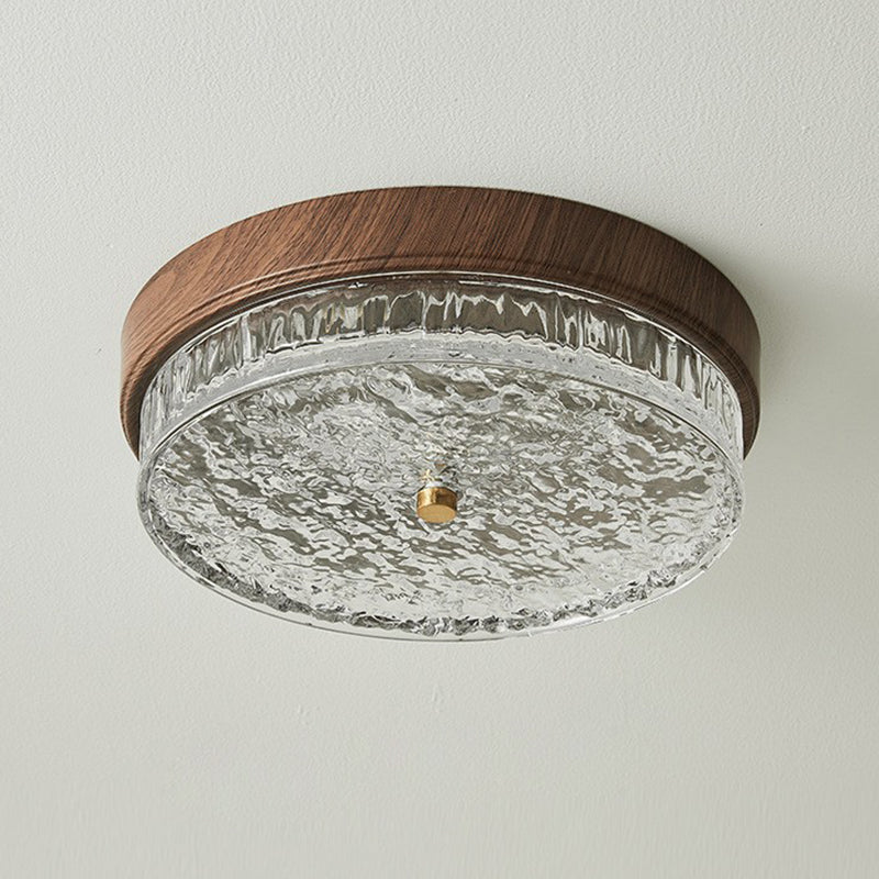 Contemporary Nordic Round Wood Grain LED Flush Mount Light for Bedroom