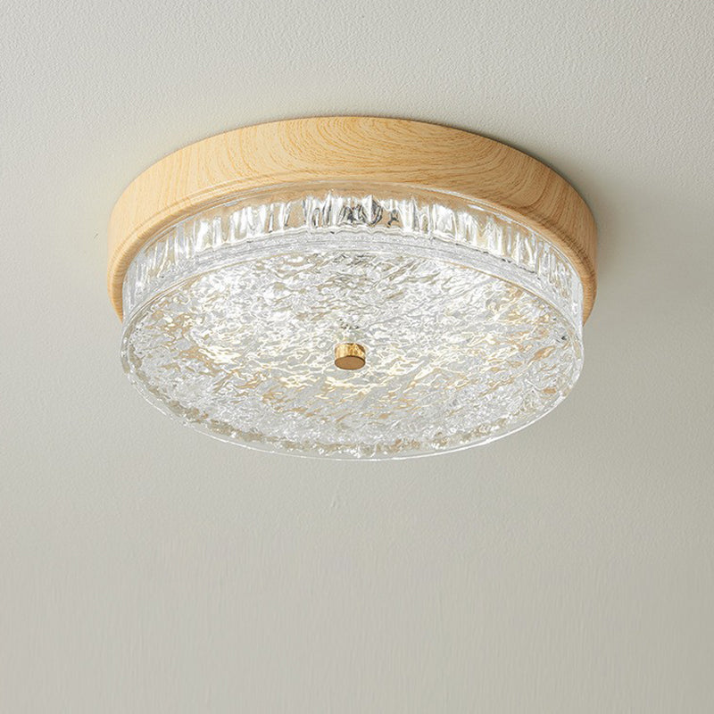 Contemporary Nordic Round Wood Grain LED Flush Mount Light for Bedroom