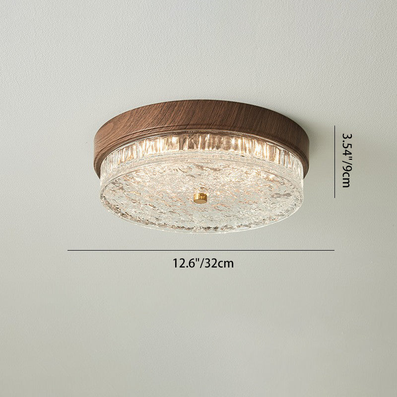 Contemporary Nordic Round Wood Grain LED Flush Mount Light for Bedroom