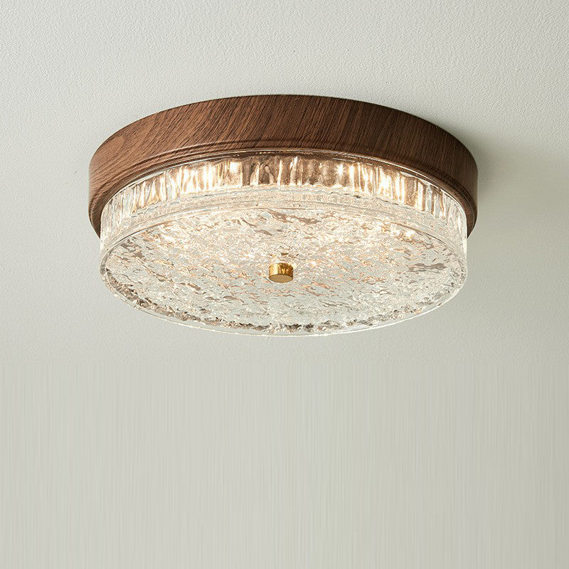 Contemporary Nordic Round Wood Grain LED Flush Mount Light for Bedroom