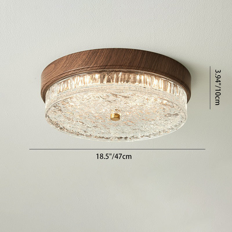 Contemporary Nordic Round Wood Grain LED Flush Mount Light for Bedroom