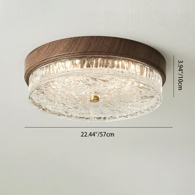 Contemporary Nordic Round Wood Grain LED Flush Mount Light for Bedroom