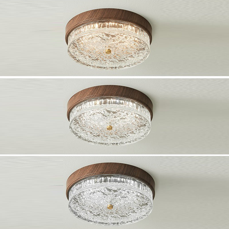 Contemporary Nordic Round Wood Grain LED Flush Mount Light for Bedroom