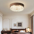 Contemporary Nordic Round Wood Grain LED Flush Mount Light for Bedroom