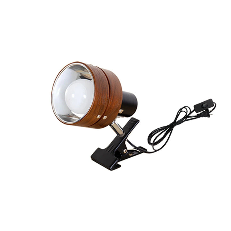 Traditional Japanese Round Clip Wood Iron Acrylic 1-Light Table Lamp for Bedroom Decor