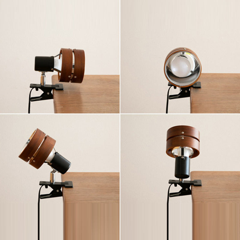 Traditional Japanese Round Clip Wood Iron Acrylic 1-Light Table Lamp Bedroom Nightstand Lighting - Elegant Asian Home Decor, Minimalist Design, Ambient Illumination, Soft Glow, Decorative Accent Lamp